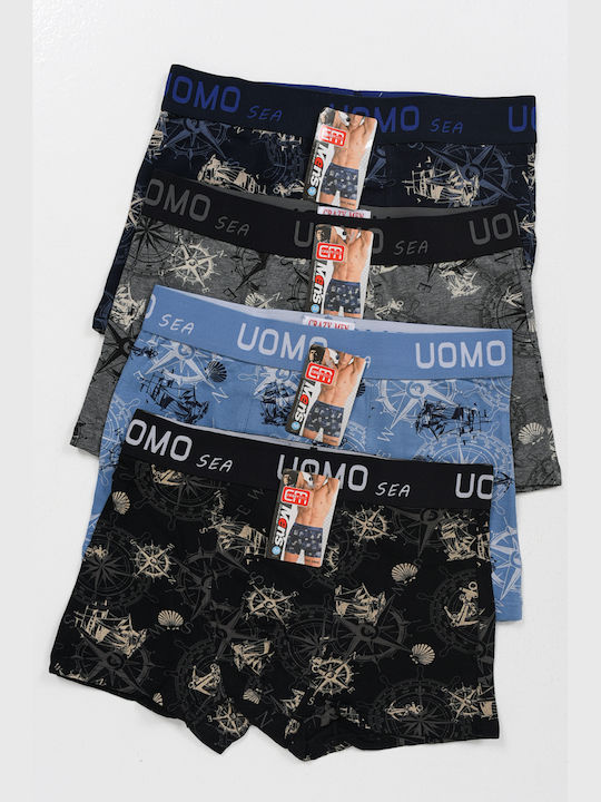 Uomo Men's Boxers Multicolor with Patterns 4Pack