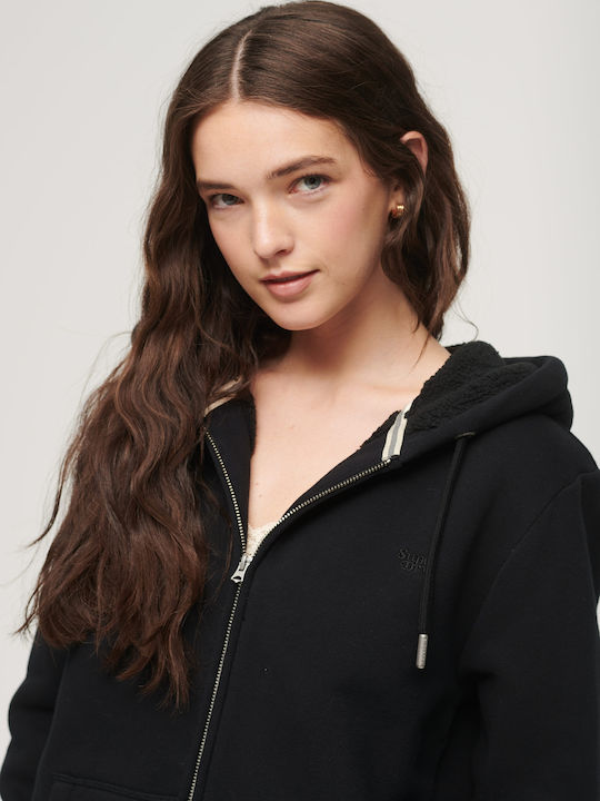 Borg Women's Sweatshirt Jacket Hooded Black