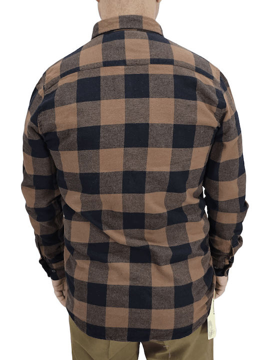 Double Men's Shirt Long Sleeve Flannel Checked Black/Brown