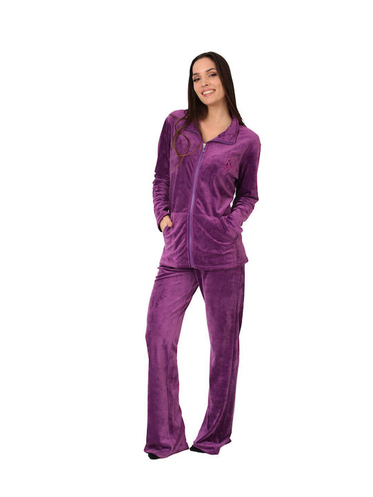 Lydia Creations Winter Women's Pyjama Set Velvet Purple