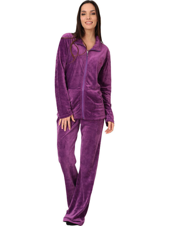 Lydia Creations Winter Damen Pyjama-Set Samt Purple