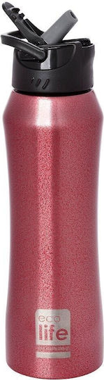 Ecolife Bottle Thermos Stainless Steel BPA Free 550ml Red with Straw