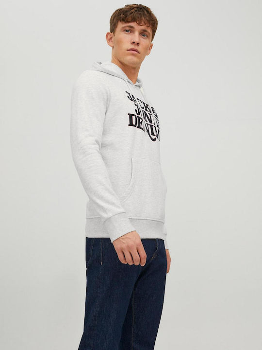 Jack & Jones Men's Sweatshirt with Hood & Pockets White Melange