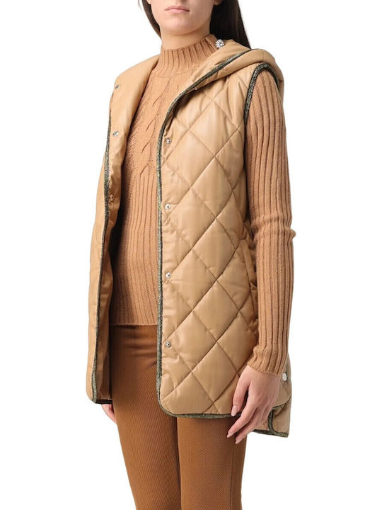 Women's Short Puffer Jacket for Winter Beige
