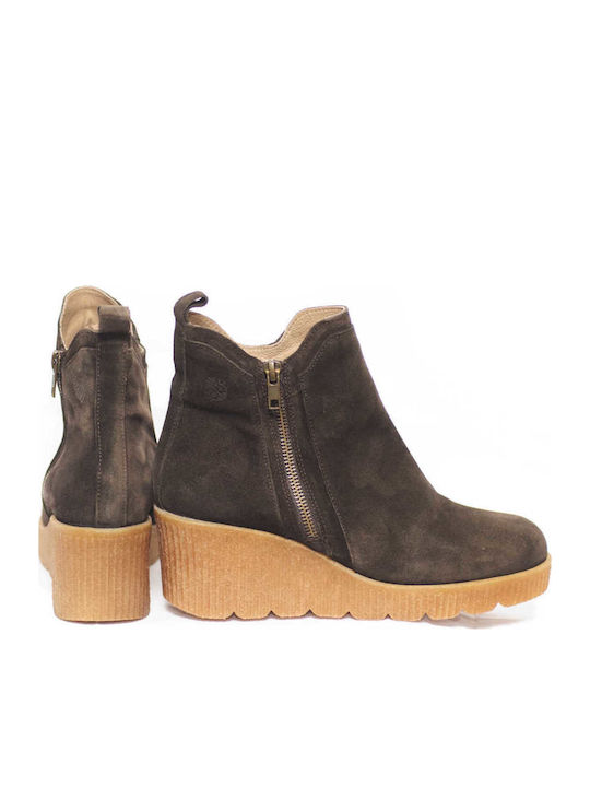 Leather Women's Ankle Boots Platform Brown