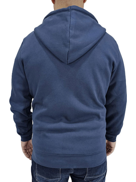 Double Men's Sweatshirt Jacket with Hood Indigo