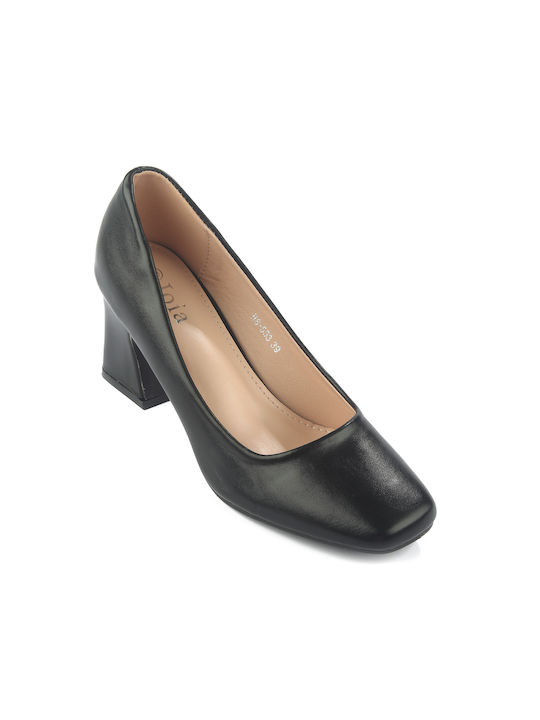 Fshoes Synthetic Leather Pointed Toe Black Heels