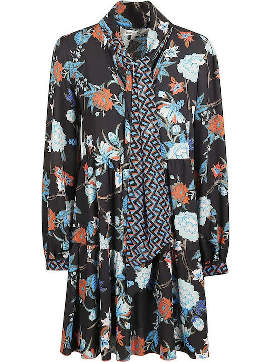 Mini Φόρεμα με Βολάν black/sea blue