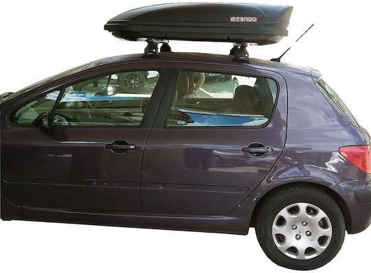 Menabo Aluminum Car Roof Bars for Peugeot 307 3D with Menabo Marathon 400lt Roof Rack Legs Set Silver