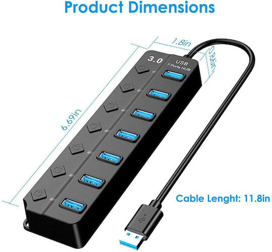 Factory USB 3.0 7 Port Hub with USB-A Connection