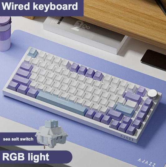 Ajazz AK820 Gaming Mechanical Keyboard 75% with Sea Salt switches and RGB lighting (US English) Purple