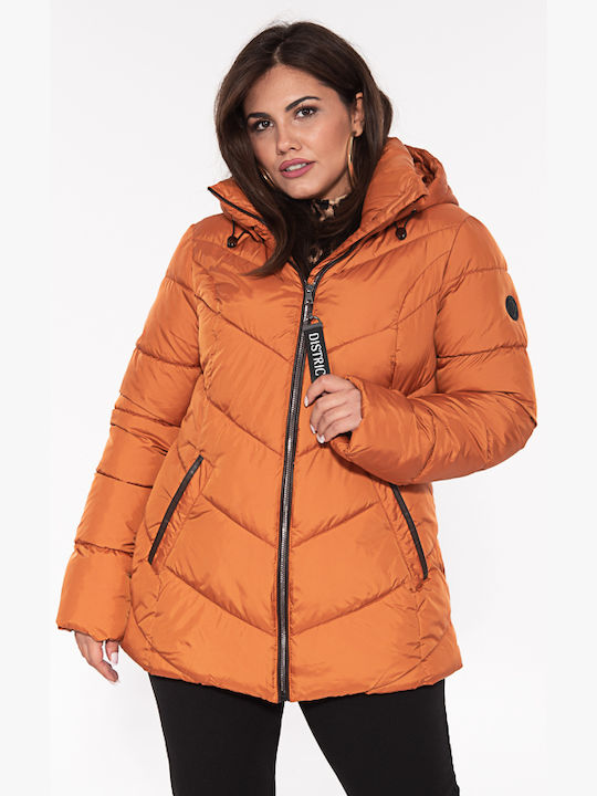 District Women's Short Puffer Jacket Waterproof for Winter with Hood Waterproof (Waterproof)