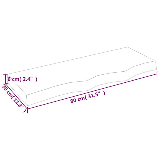 vidaXL Countertop without Sink L80xW30xH6cm Raw solid wood