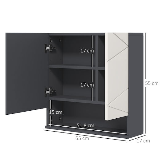 Kleankin Countertop without Sink with Mirror L55xW17xH55cm Gray