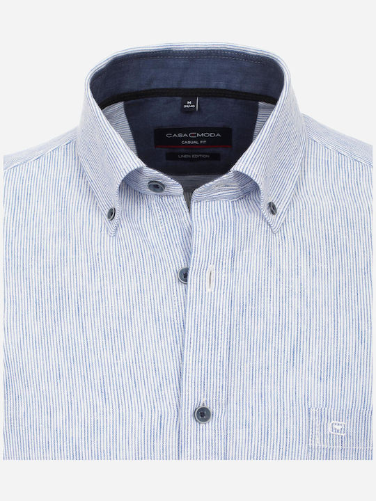 Casa Moda Men's Shirt Long Sleeve Linen Striped Blue