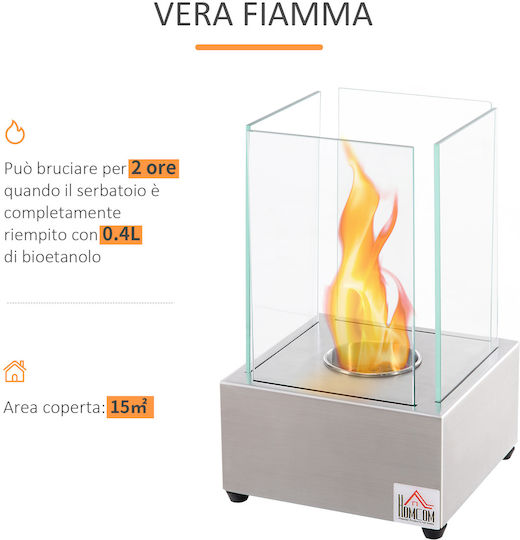 HomCom Internal / Outdoor Floor Bioethanol Fireplace Gray