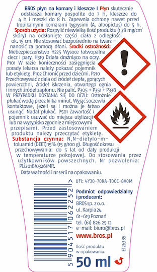 Bros Mosquitoes and Ticks Insektenschutzmittel Spray Geeignet Für Kinder 50ml