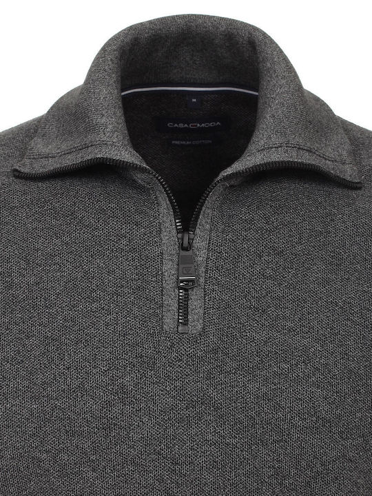 Casa Moda Herren Langarm-Pullover Ausschnitt mit Reißverschluss Gray