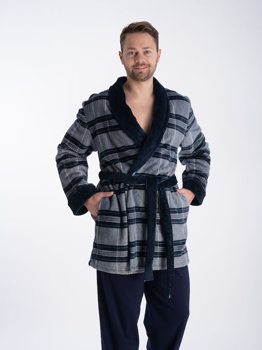 Relax Lingerie Winter Karo Herren-Robe Dark Blue