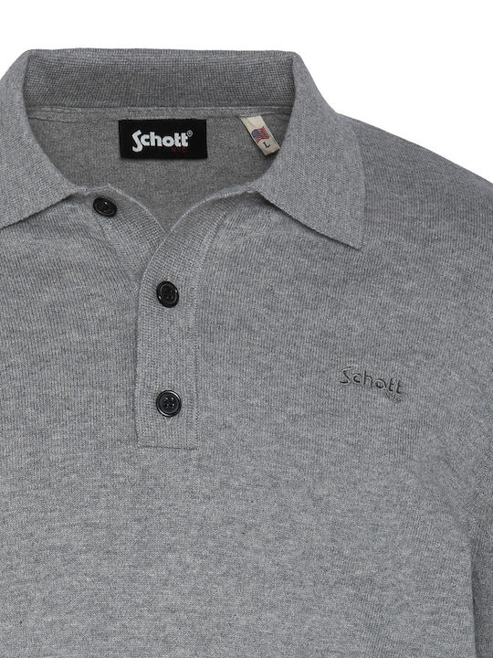 Schott Herren Langarm-Pullover Polo Gray