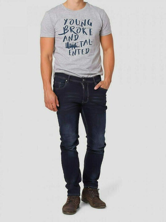 Men's Elastic Jeans Pants with Regular Fit Dk Blue Denim