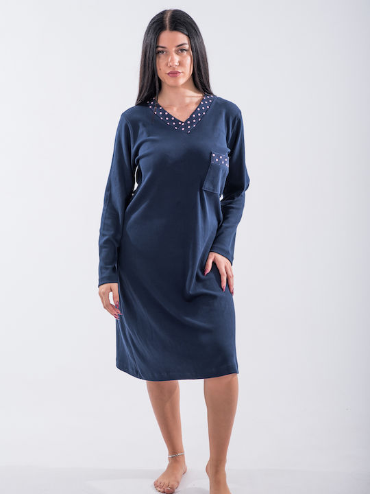 Cherry Underwear Winter Cotton Women's Nightdress Blue.