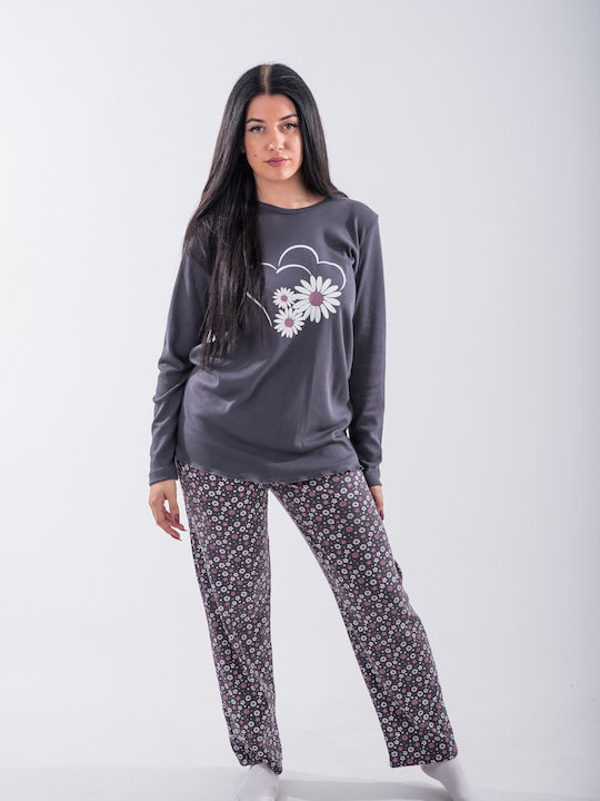 Cherry Underwear Winter Women's Pyjama Set Cotton Gray