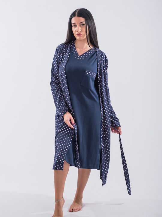 Cherry Underwear Winter Women's Cotton Robe Blue