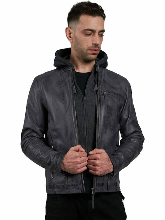 Leatherland Men's Winter Leather Jacket Grey