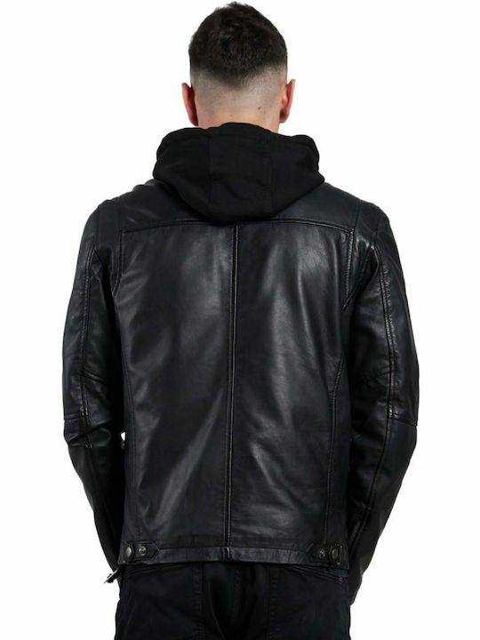 Leatherland Herren Winter Jacke Leder ΜΑΥΡΟ