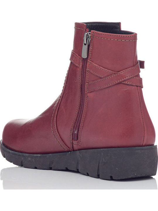 Leather Women's Ankle Boots Burgundy