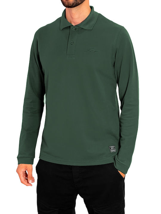 3Guys Men's Long Sleeve Blouse Polo Green