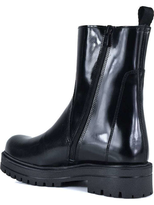 Leder Stiefeletten Damen Schwarz
