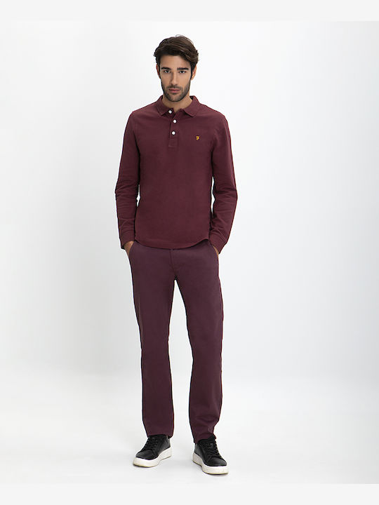 Farah Bluza Bărbătească cu Mânecă Lungă Polo Bordeaux