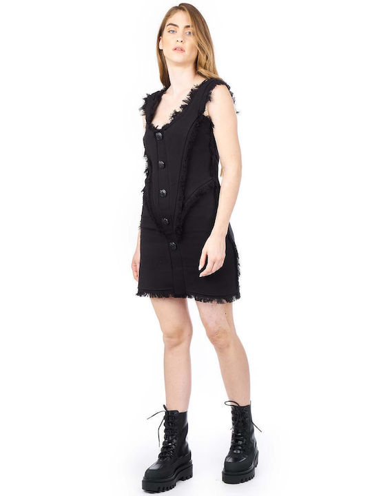 Summer Mini Shirt Dress with Ruffles Black