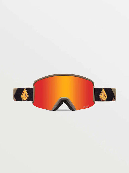 Volcom Μάσκα Σκι & Snowboard Ενηλίκων Μαύρη με Φακό Καθρέπτη σε Πορτοκαλί Χρώμα