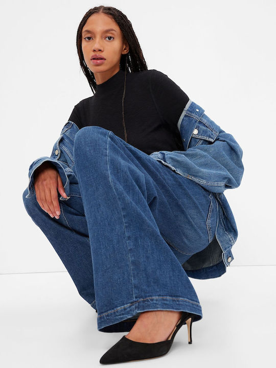 Hoch tailliert Damenjeans in Lockerer Passform Dark Wash