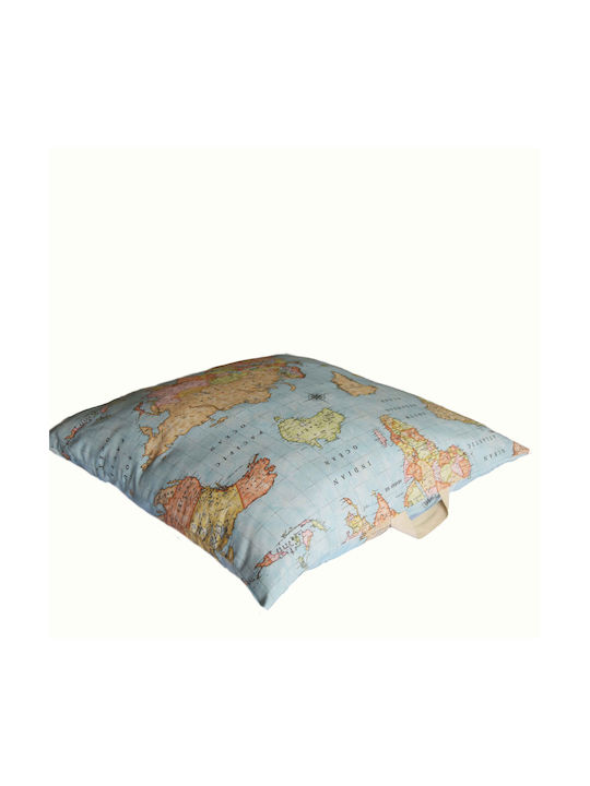 Decocraft Floor Pillow Worldmap Blue 70x70cm.