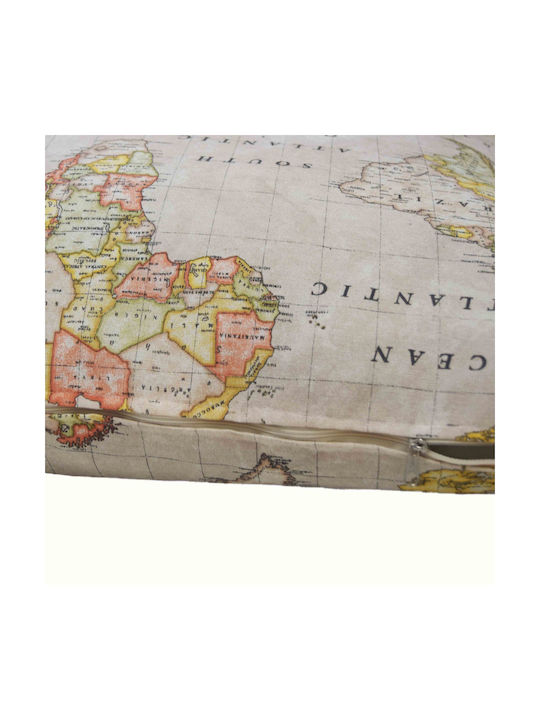 Decocraft Floor Pillow Worldmap Beige 70x70cm.