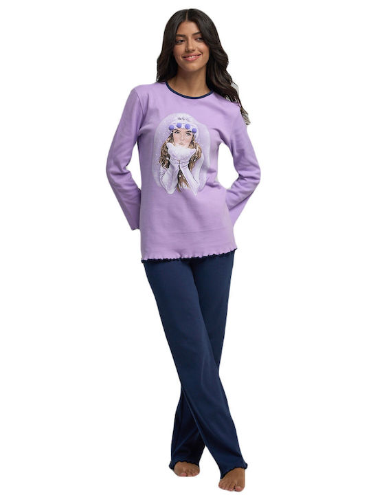 Miss Rodi Winter Women's Pyjama Set Cotton Lilac