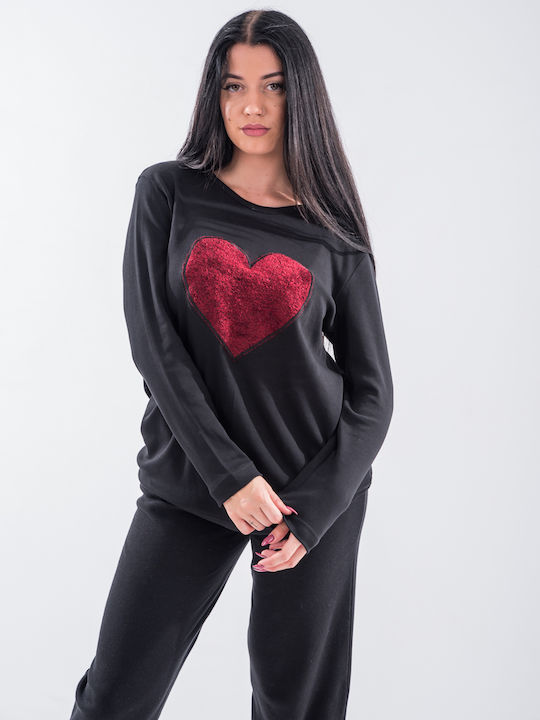 Cherry Underwear Winter Women's Pyjama Set Cotton Red Heart