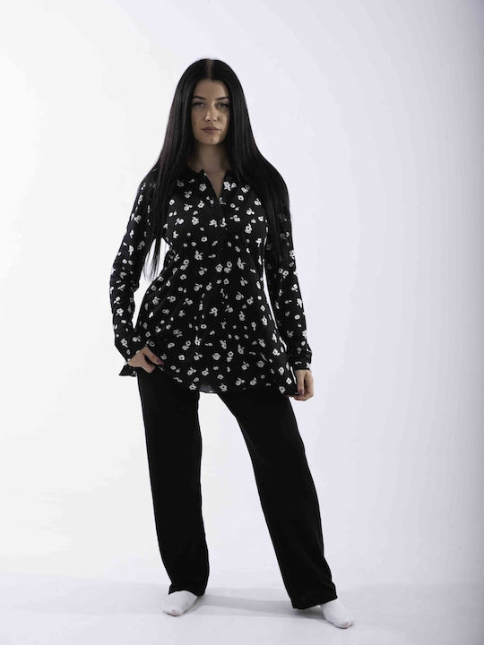 Cherry Underwear Winter Women's Pyjama Set Cotton BLACK