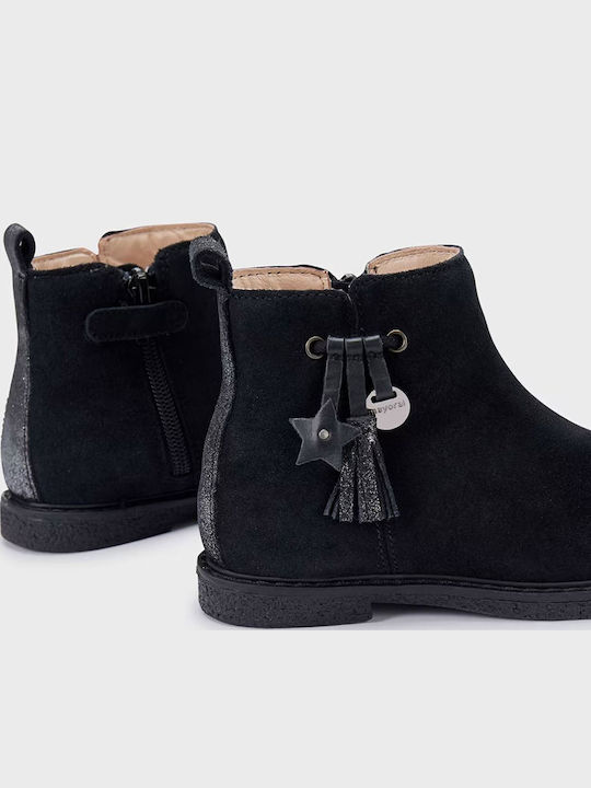 Suede Kids Boots with Zipper Black