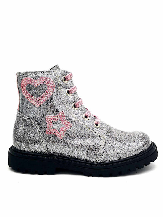 Aby Kids Military Boots with Zipper Silver