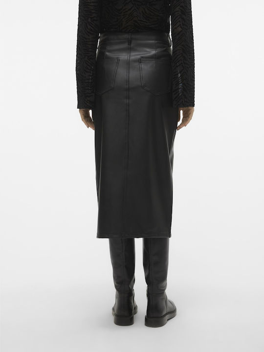 Veri Leder Hoch tailliert Midi Rock Black