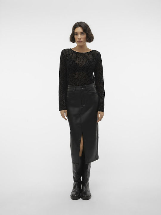 Veri Leder Hoch tailliert Midi Rock Black