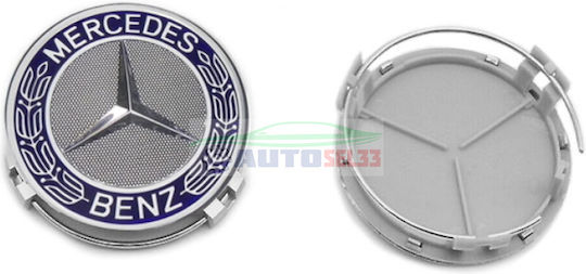 Mercedes-Benz Wheel Center Caps Mercedes Benz with 75mm Internal Diameter Blue 4pcs