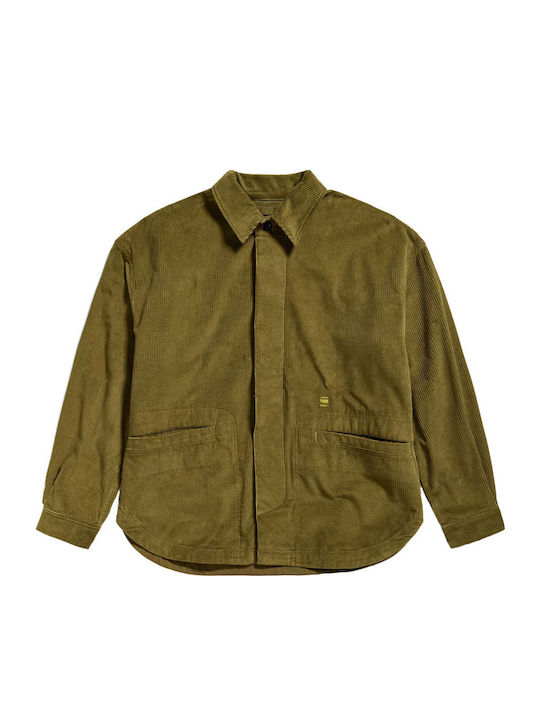 Timber Langärmeliges Zeichenfolge Overshirt in Breite Linie Khaki