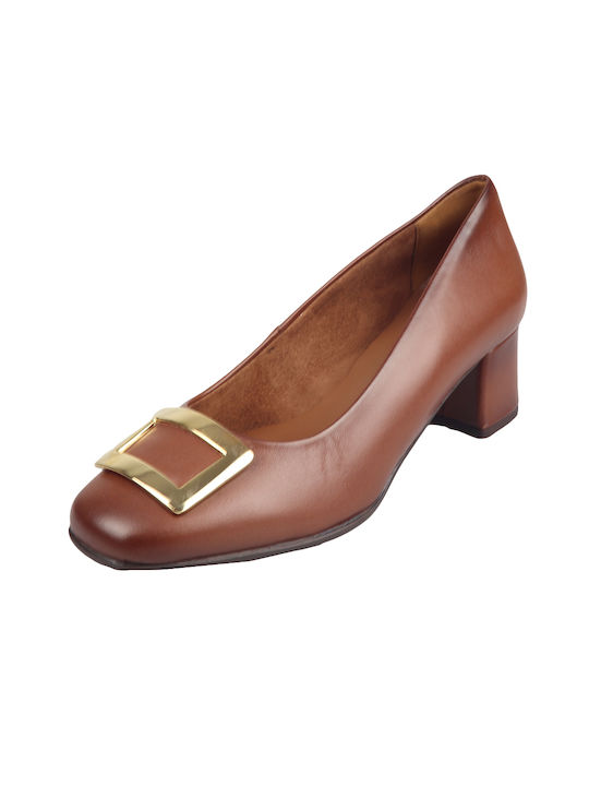 Ragazza Leder Pumps mit Chunky mittelhohem Absatz Tabac Braun