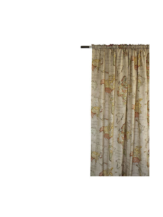 Decocraft Vorhang mit Bleistiftfalten Worldmap Beige 140x240cm